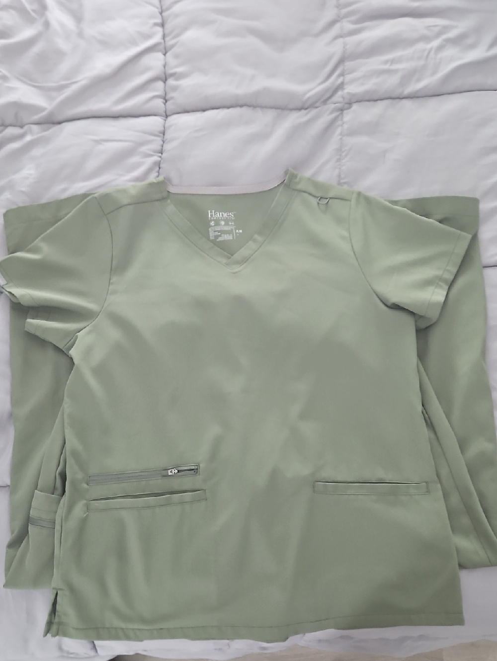 Hanes Light Sage Green V-Neck Scrub Top And Pants Set